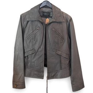 Wilsons Leather Women's Charcoal Grey Leather Biker Jacket